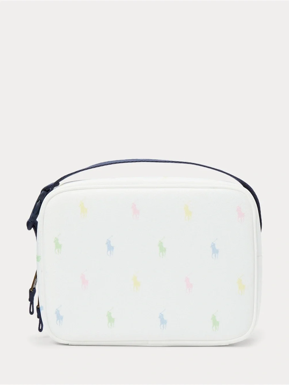Polo by Ralph Lauren White Kids Lunch Tote Navy Strap and Pastel Pony Print
